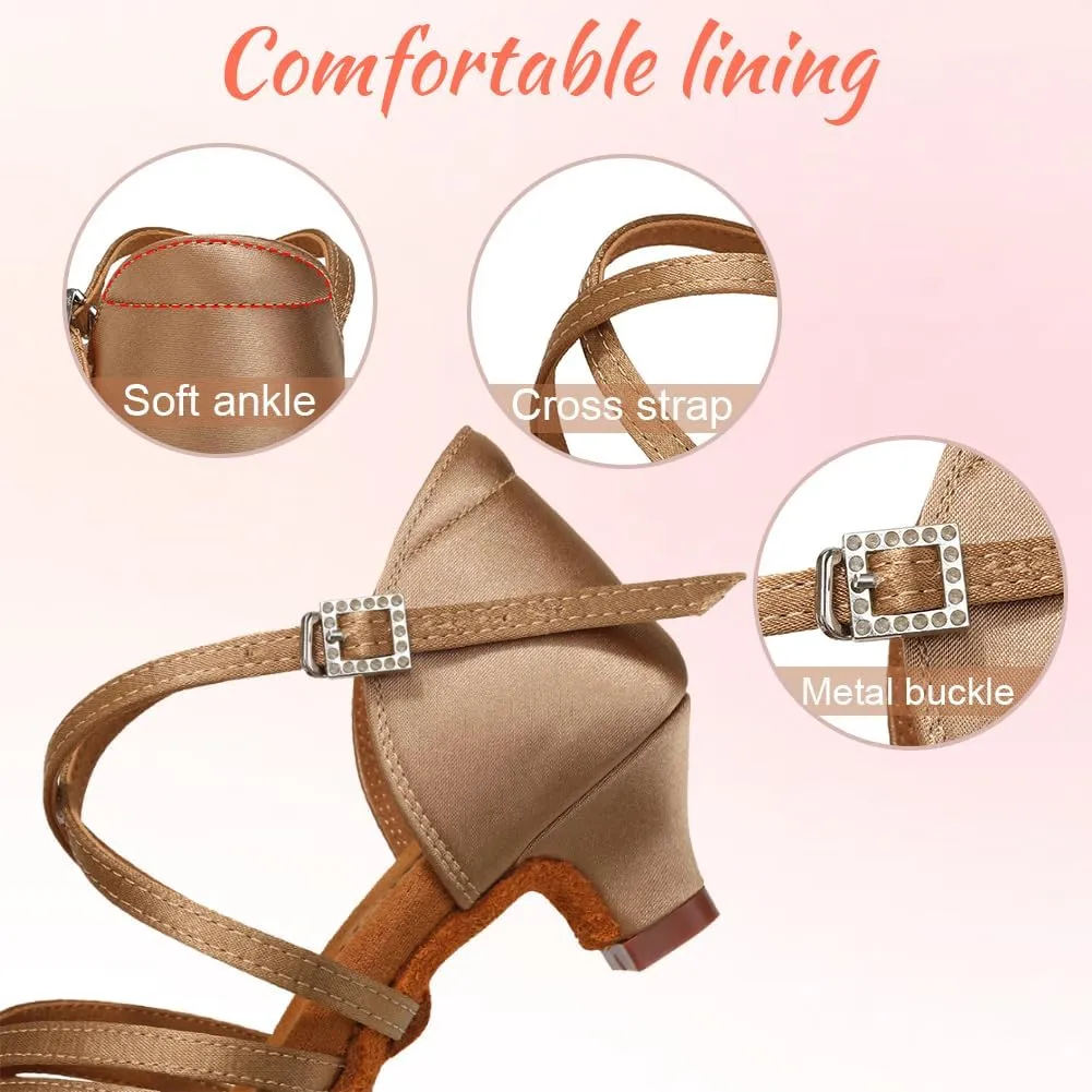Girls Latin Salsa Ballroom Dance Shoes Low Heel Performance Practice Dancing Shoes for Kids