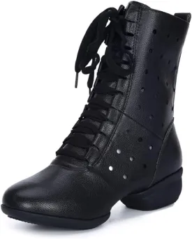 HIPPOSEUS Women Lace Up Jazz Dance Shoes Closed Toe Ballroom Salsa Dance Booties with Rubber Sole