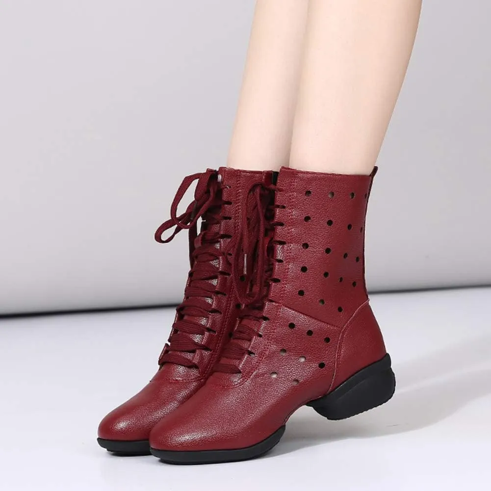 HIPPOSEUS Women Lace Up Jazz Dance Shoes Closed Toe Ballroom Salsa Dance Booties with Rubber Sole