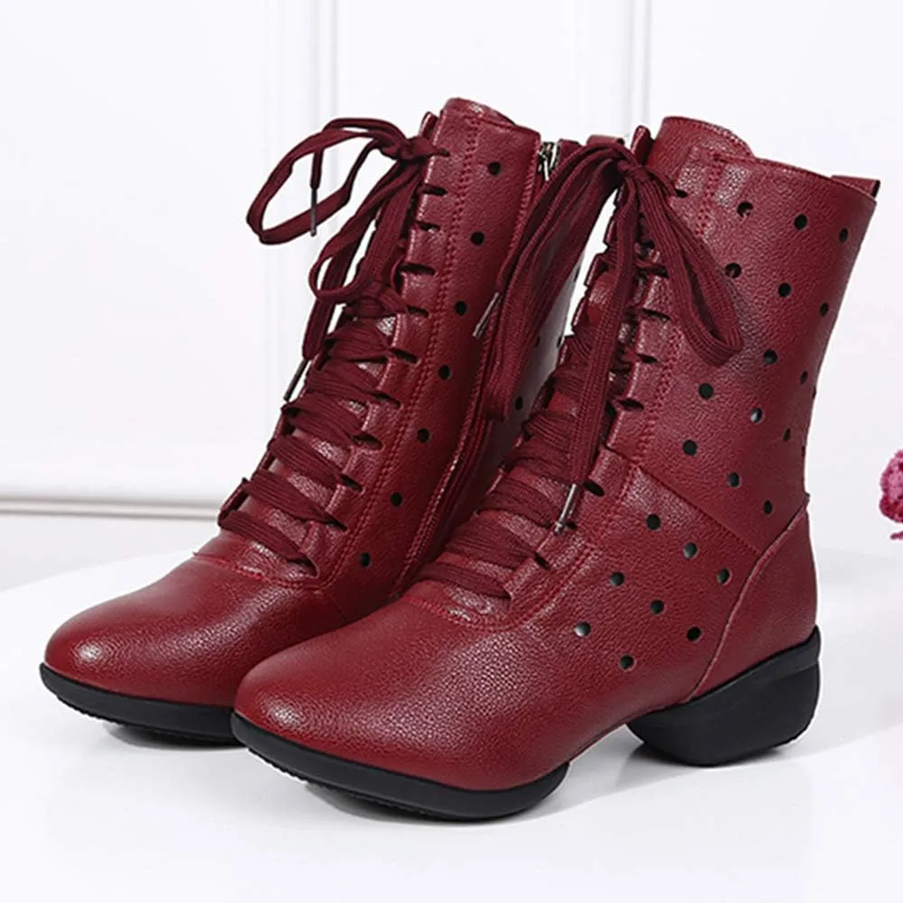 HIPPOSEUS Women Lace Up Jazz Dance Shoes Closed Toe Ballroom Salsa Dance Booties with Rubber Sole
