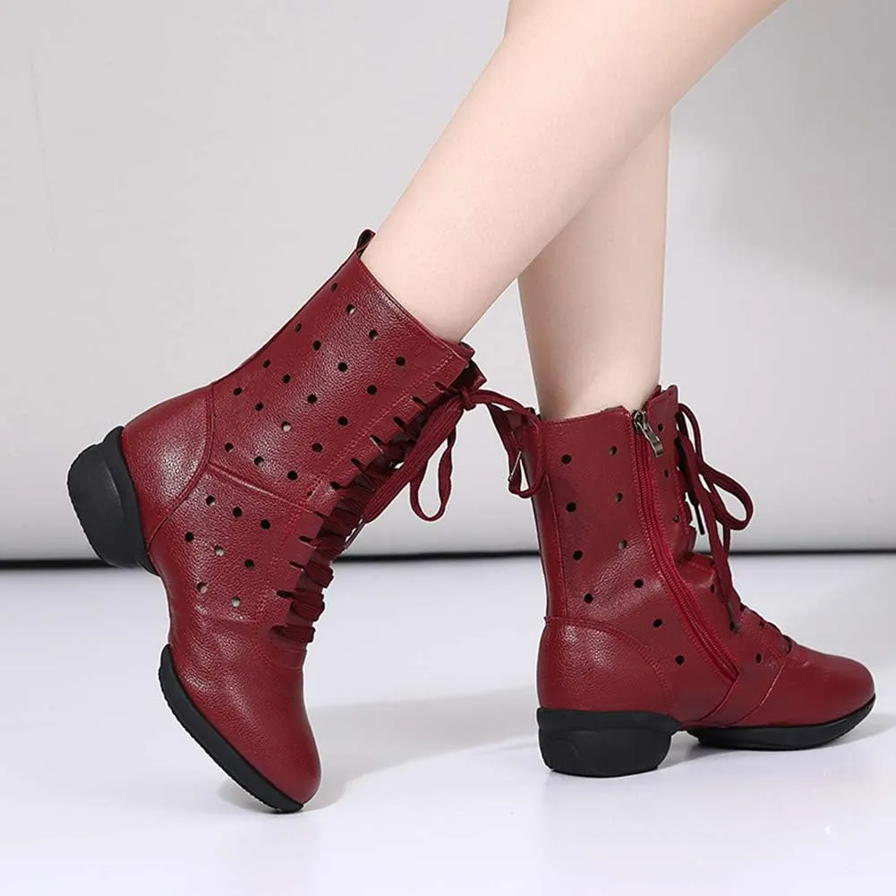 HIPPOSEUS Women Lace Up Jazz Dance Shoes Closed Toe Ballroom Salsa Dance Booties with Rubber Sole