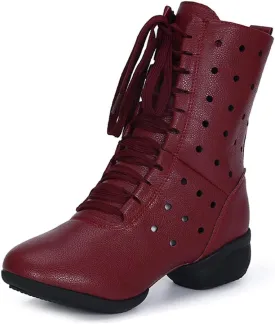 HIPPOSEUS Women Lace Up Jazz Dance Shoes Closed Toe Ballroom Salsa Dance Booties with Rubber Sole