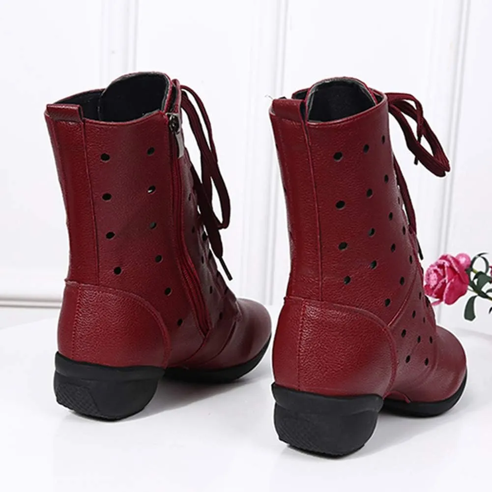 HIPPOSEUS Women Lace Up Jazz Dance Shoes Closed Toe Ballroom Salsa Dance Booties with Rubber Sole