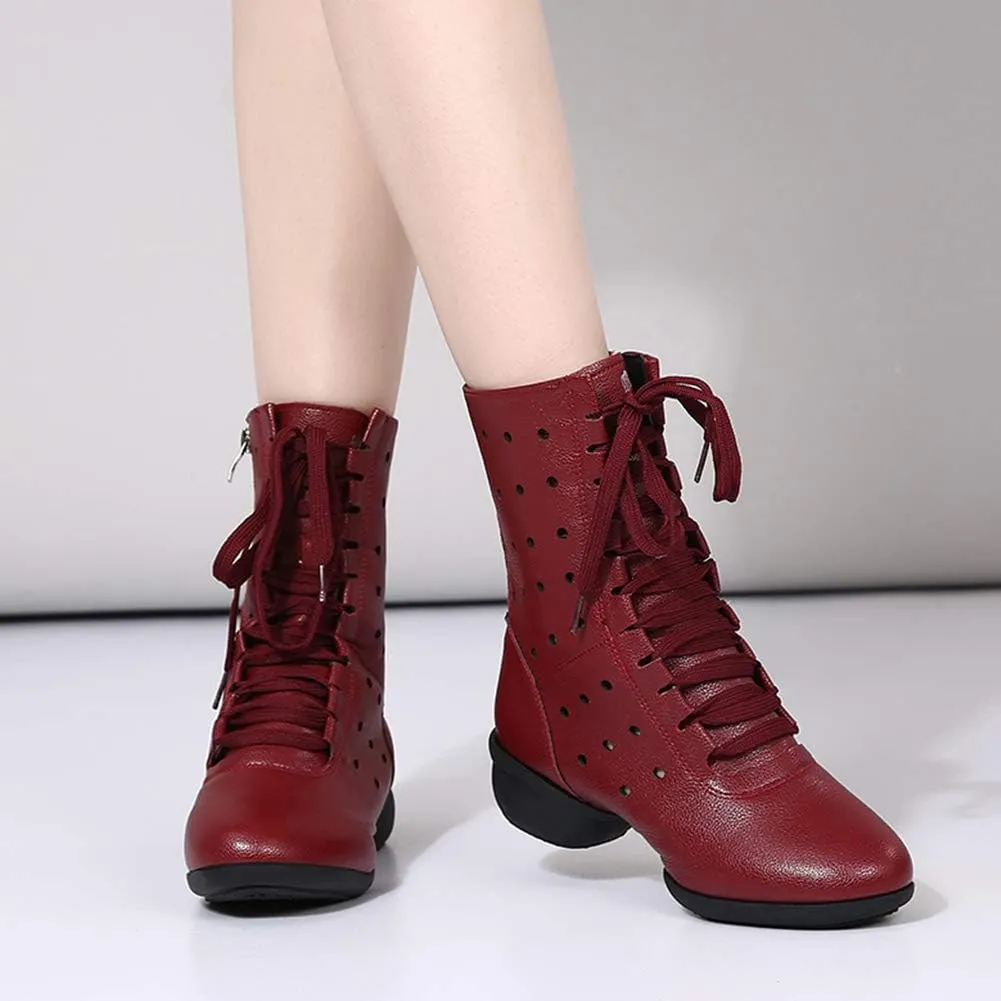 HIPPOSEUS Women Lace Up Jazz Dance Shoes Closed Toe Ballroom Salsa Dance Booties with Rubber Sole