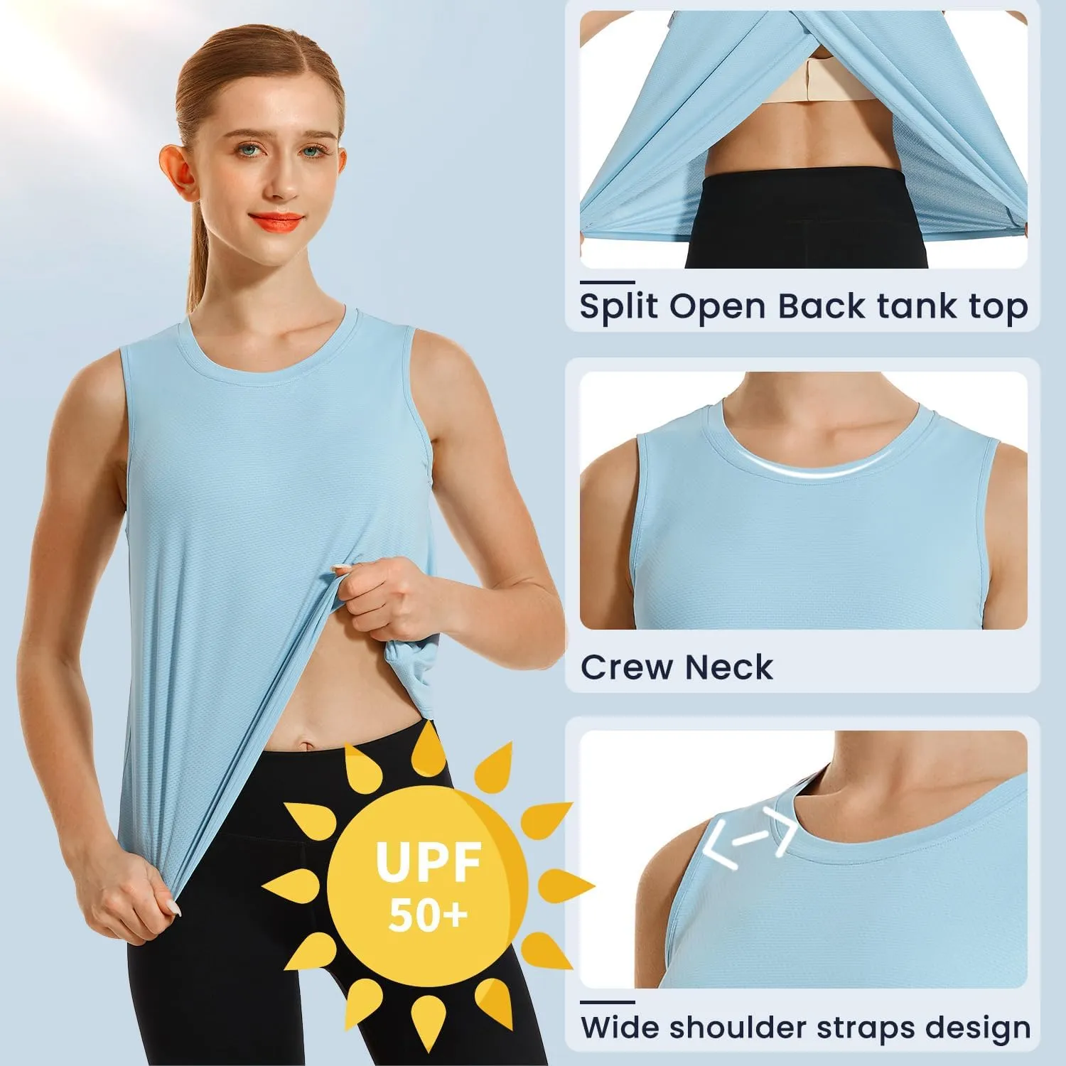 HODOSPORTS Workout Tops for Women UPF 50  Open Back Sleeveless Tank Tops Quick Dry Athletic Gym Yoga Shirts Loose Fit