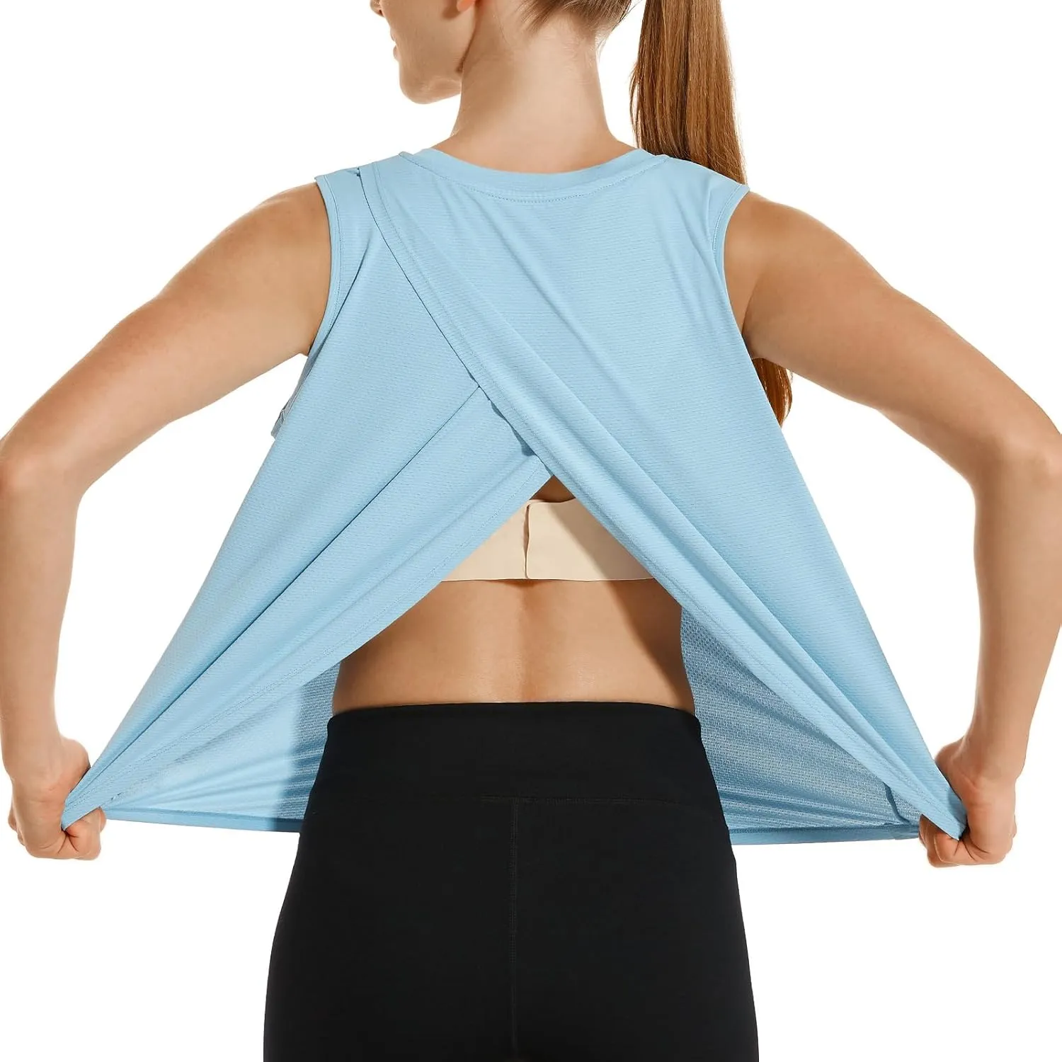 HODOSPORTS Workout Tops for Women UPF 50  Open Back Sleeveless Tank Tops Quick Dry Athletic Gym Yoga Shirts Loose Fit