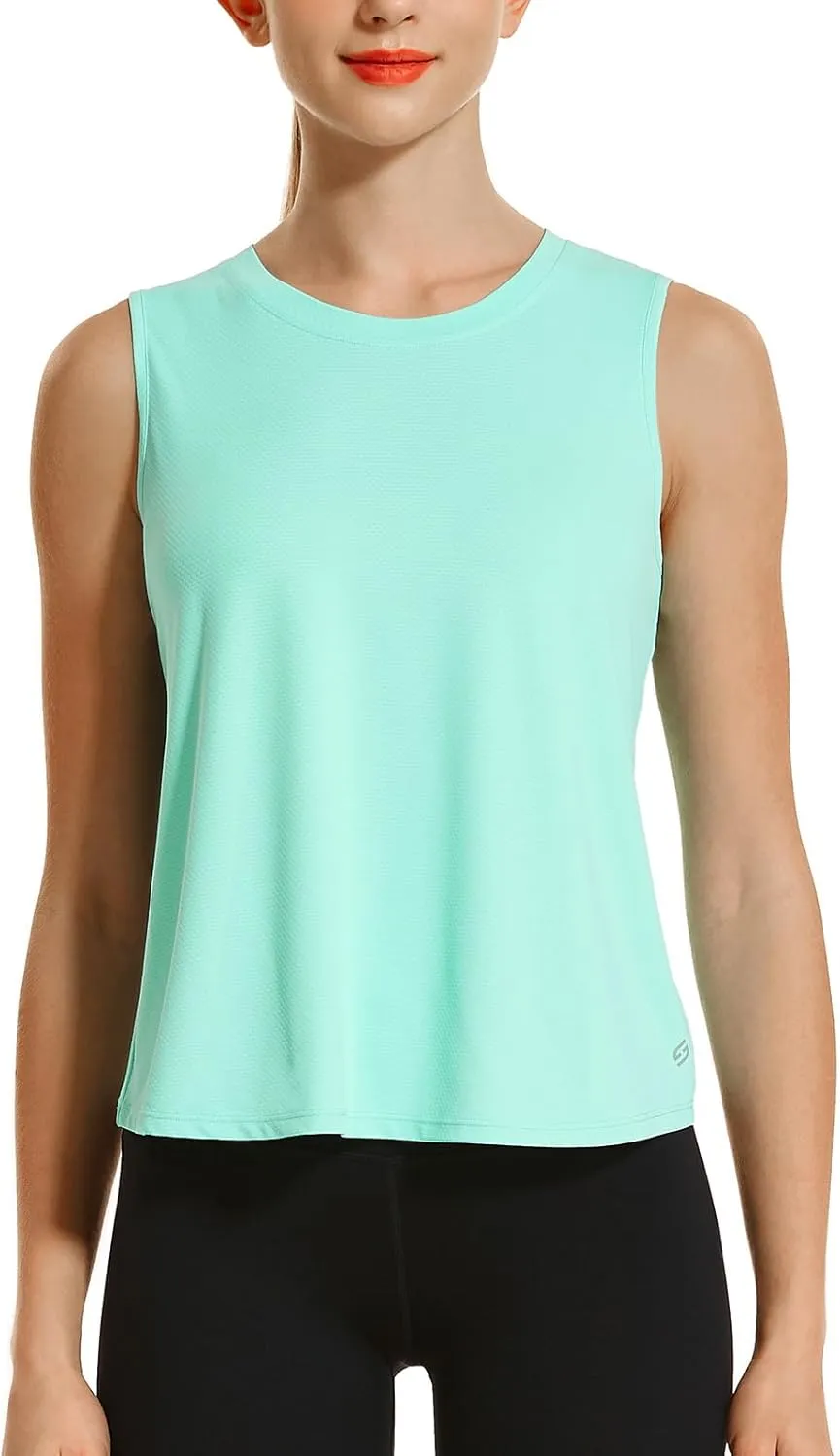 HODOSPORTS Workout Tops for Women UPF 50  Open Back Sleeveless Tank Tops Quick Dry Athletic Gym Yoga Shirts Loose Fit