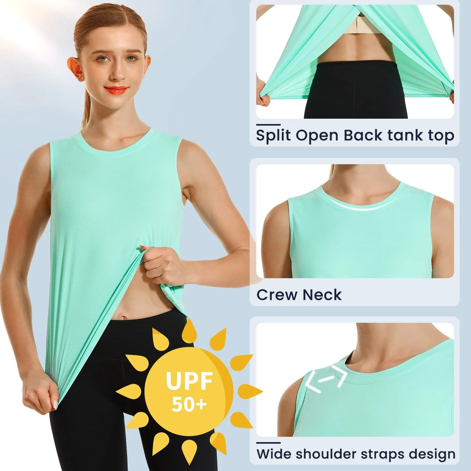 HODOSPORTS Workout Tops for Women UPF 50  Open Back Sleeveless Tank Tops Quick Dry Athletic Gym Yoga Shirts Loose Fit