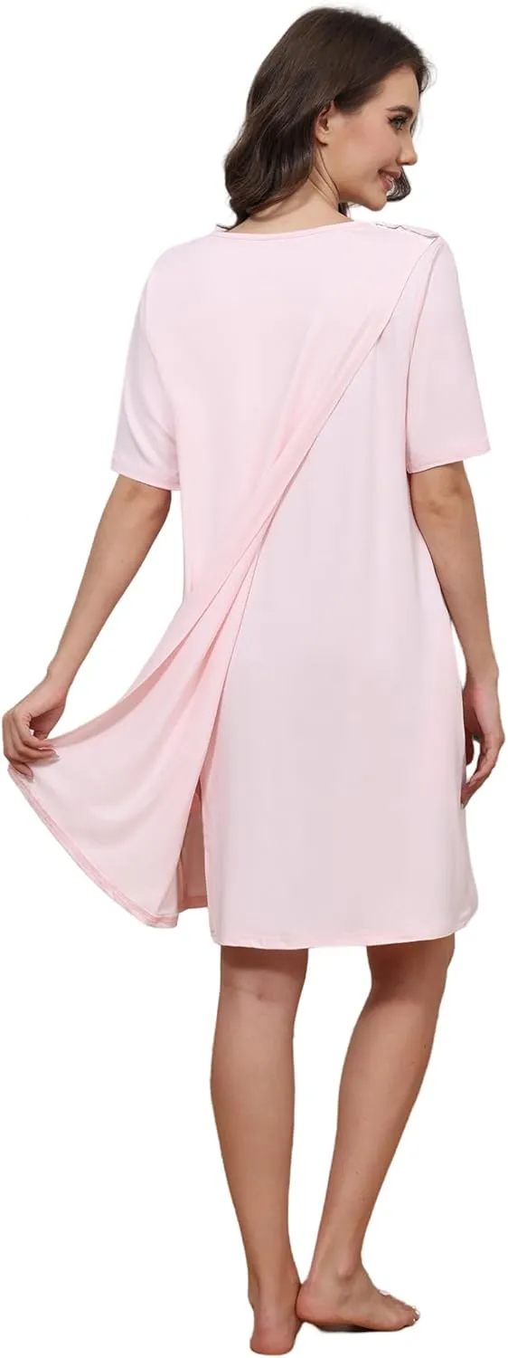 Hospital Gowns for Women Open Back Tear Away Snap Post shoulder Dress Short Sleeve Soft Adaptive Clothing with Pockets