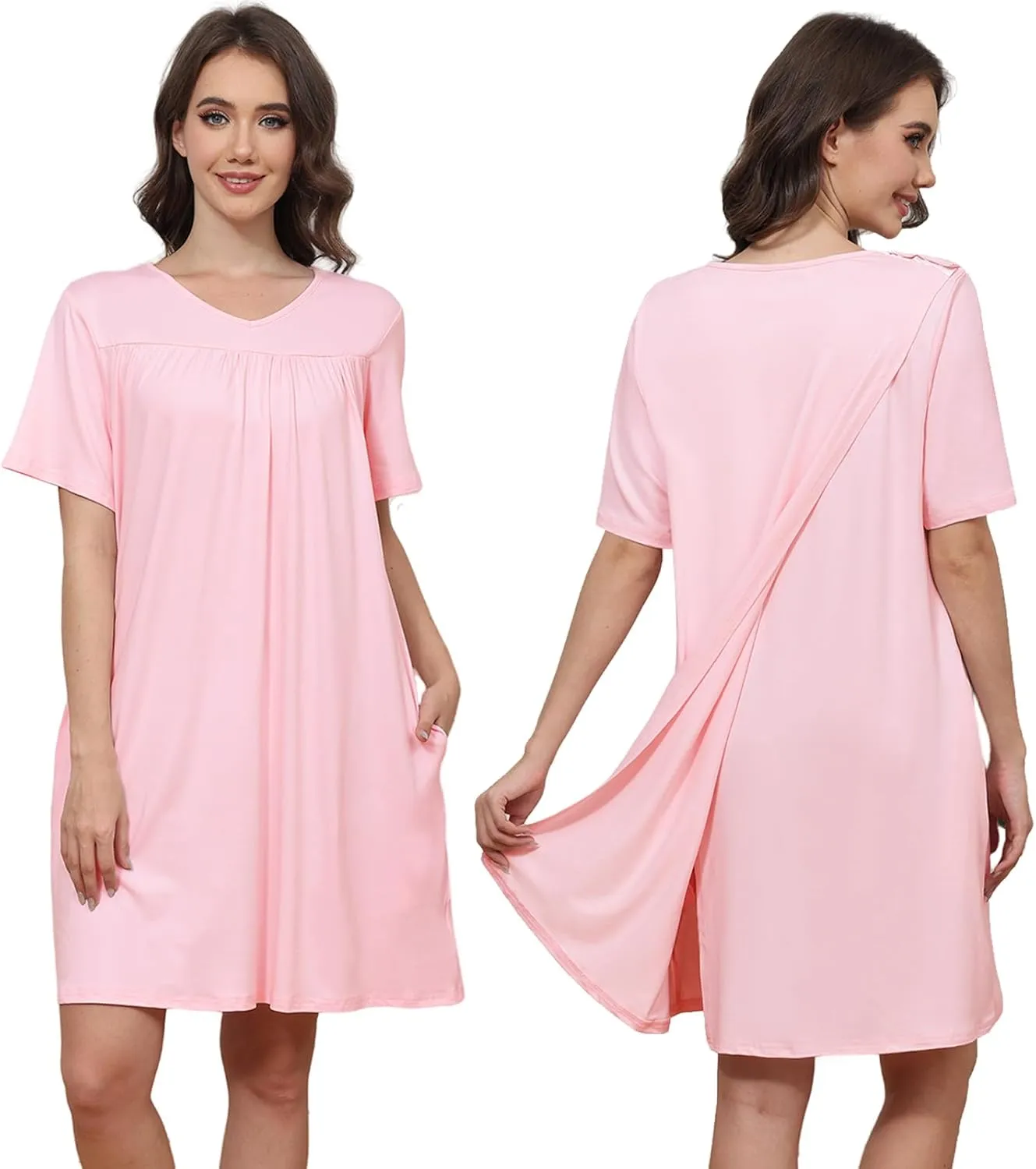 Hospital Gowns for Women Open Back Tear Away Snap Post shoulder Dress Short Sleeve Soft Adaptive Clothing with Pockets