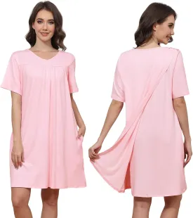Hospital Gowns for Women Open Back Tear Away Snap Post shoulder Dress Short Sleeve Soft Adaptive Clothing with Pockets