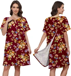 Hospital Gowns for Women Open Back Tear Away Snap Post Shoulder Surgery Short Sleeve Soft Cotton Adaptive Clothing