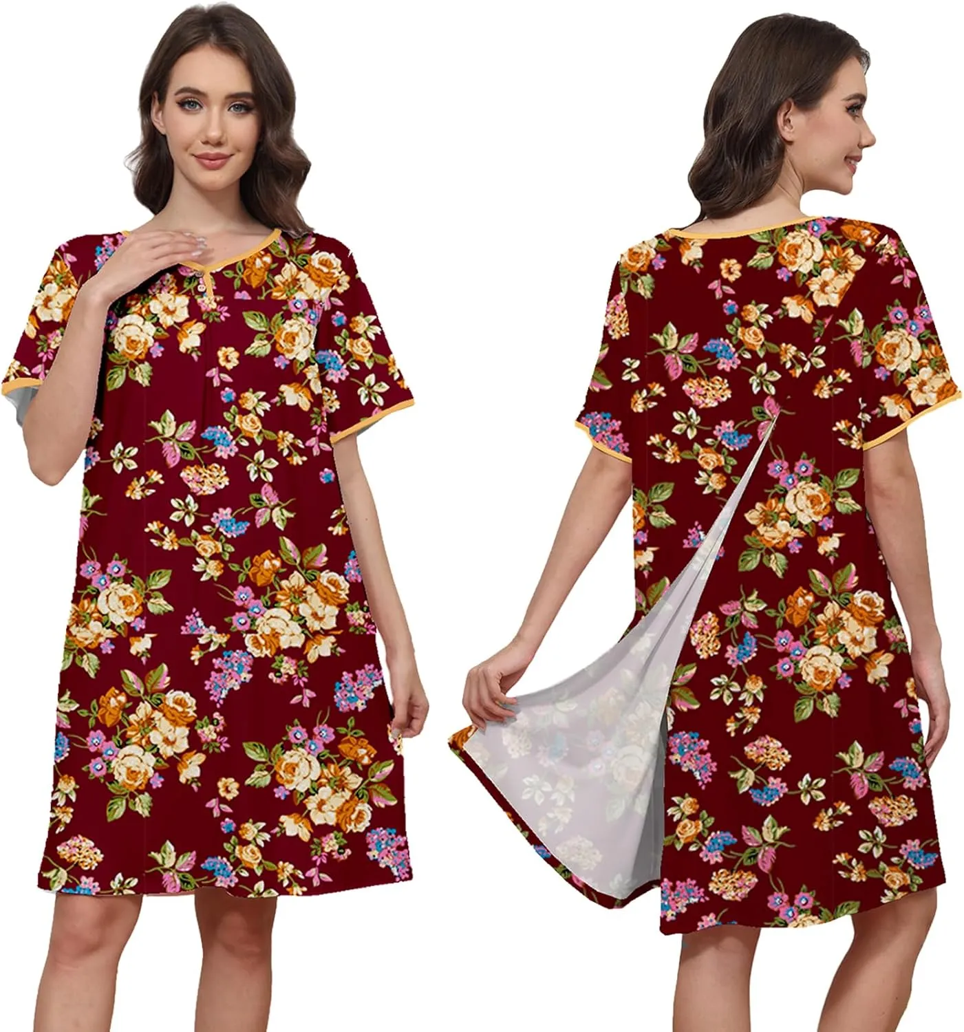 Hospital Gowns for Women Open Back Tear Away Snap Post Shoulder Surgery Short Sleeve Soft Cotton Adaptive Clothing