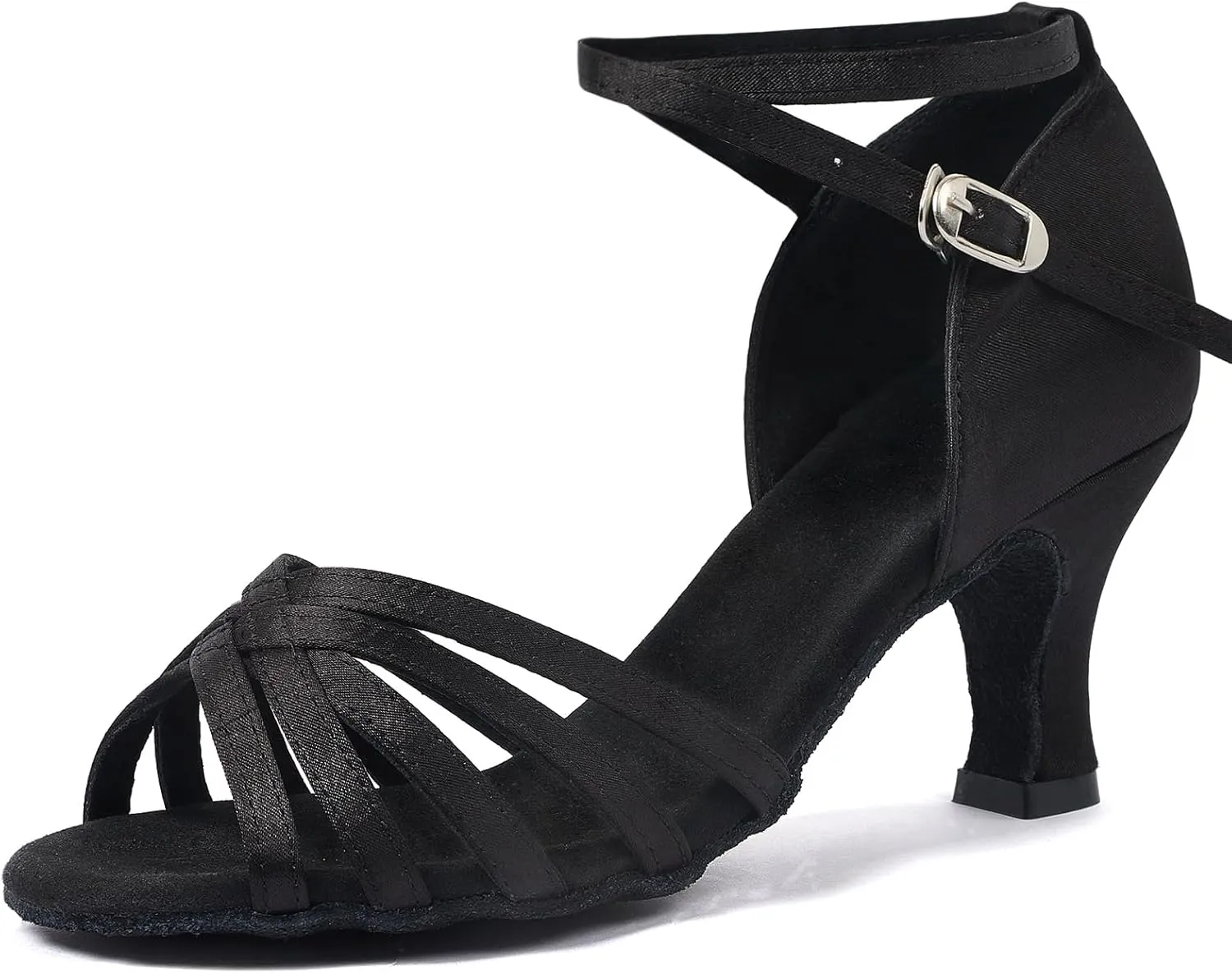 iCKER Women's Professional Latin Dance Shoes Satin Salsa Ballroom Wedding Dancing Shoes 2.4'' Heel 8.5 Black