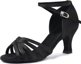 iCKER Women's Professional Latin Dance Shoes Satin Salsa Ballroom Wedding Dancing Shoes 2.4'' Heel 8.5 Black