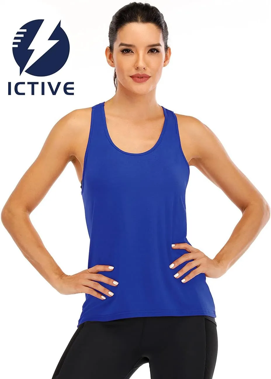 ICTIVE Womens Cross Backless Workout Tops for Women Racerback Tank Tops Open Back Running Muscle Tank Yoga Shirts