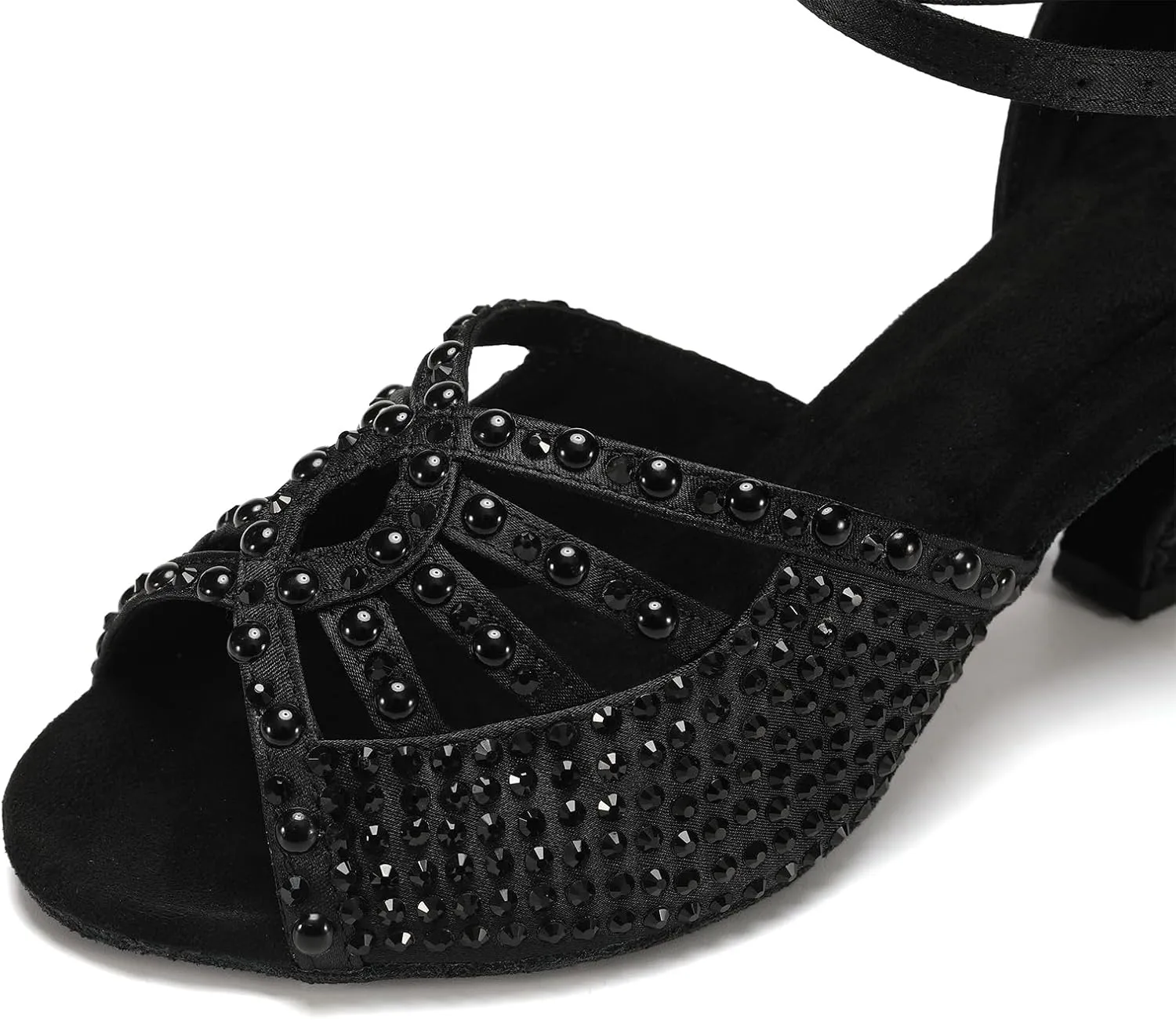 JUODVMP Women's Latin Dance Shoes Rhinestones Satin Ballroom Dancing Shoes Salsa Professional Dance Shoes