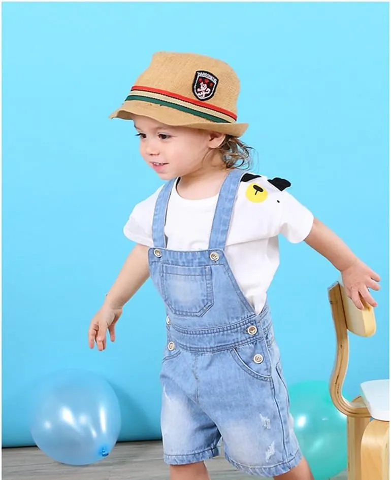 KIDSCOOL SPACE Baby Girl Boy Jean Overalls,Toddler Summer Denim Shortall