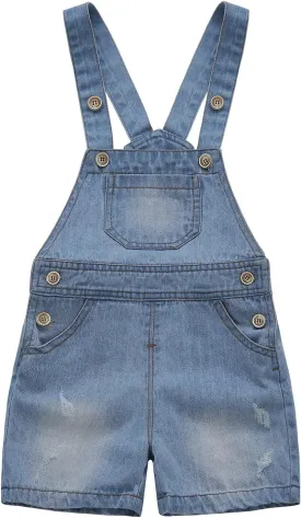 KIDSCOOL SPACE Baby Girl Boy Jean Overalls,Toddler Summer Denim Shortall