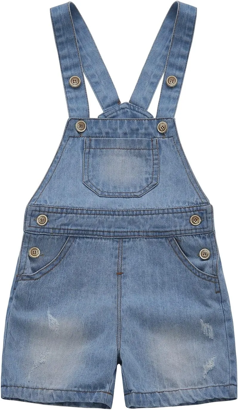 KIDSCOOL SPACE Baby Girl Boy Jean Overalls,Toddler Summer Denim Shortall