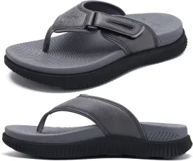 KuaiLu Mens Orthotic Flip Flops Men's Recovery Walking Sandals Adjustable Thick Athletic Cushion Sport Slides for Man, Water Resistant & Lightweight, Soft Comfort Fit & Arch Support