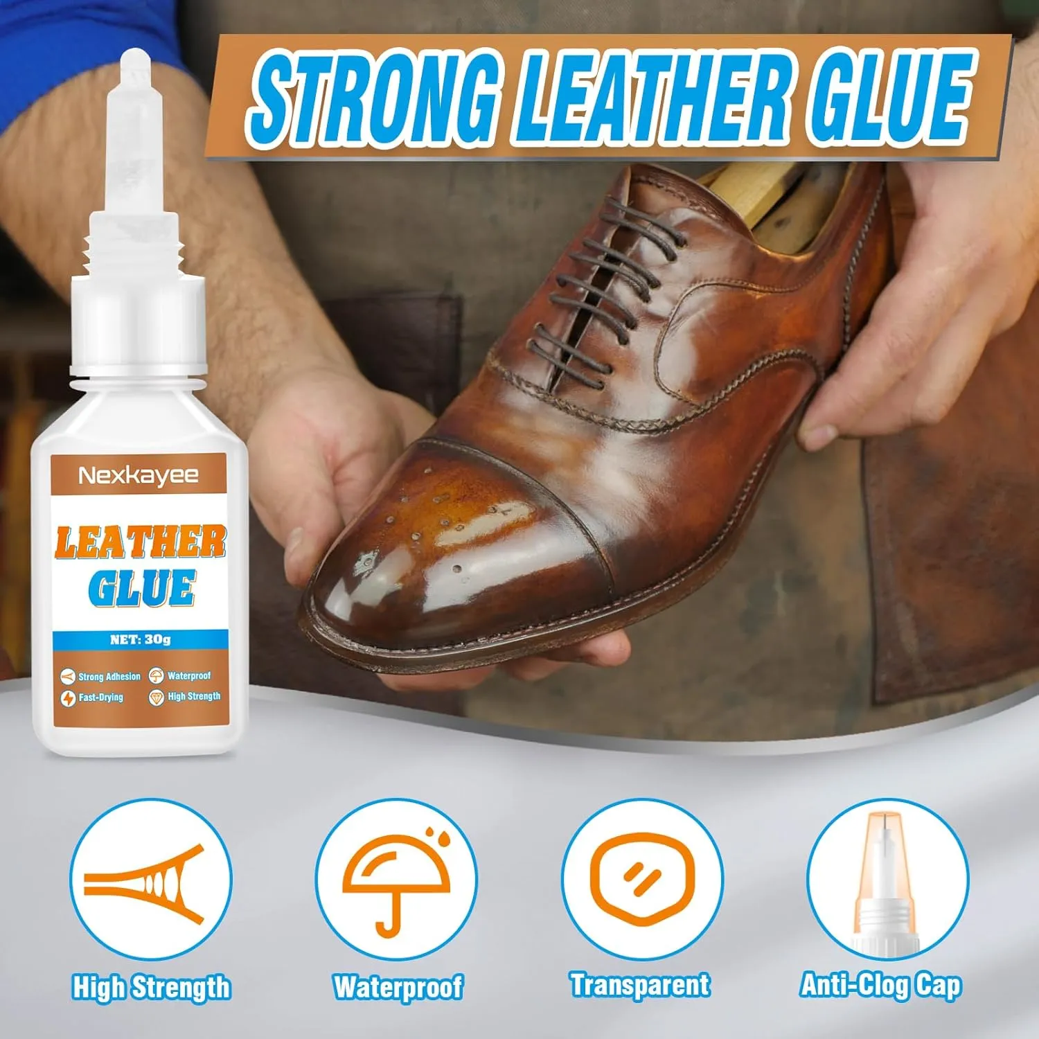 Leather Glue, Fast-Drying Adhesive, Clear Superglue for Repairing Furniture Upholstery, Sofas, Shoes, Bags and Other Crafts, 30g (Pack of 1)