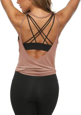 LEXISLOVE Womens Workout Shirts Sexy Open Back Activewear Workout Clothes Sports Yoga Tank Tops
