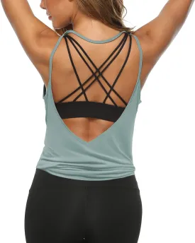 LEXISLOVE Womens Workout Shirts Sexy Open Back Activewear Workout Clothes Sports Yoga Tank Tops