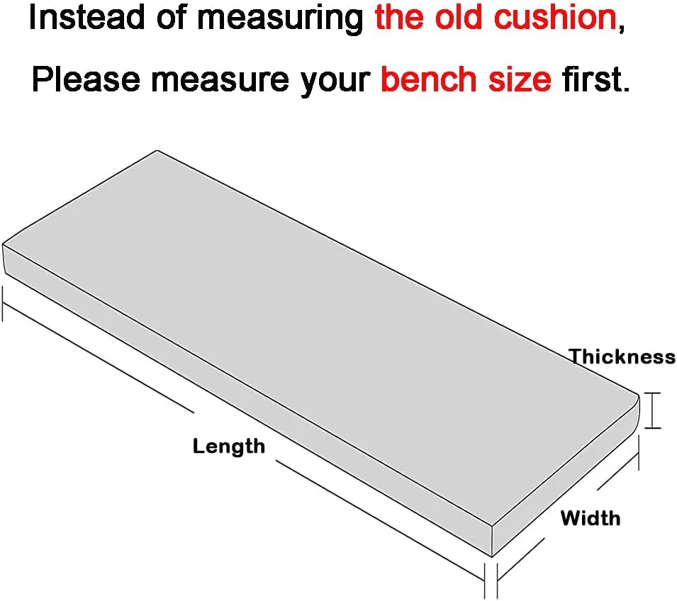 Loveboat Washable Bench Cushion, Non-Slip Bench Pad for Shoe Storage, Window, Piano, Dining 36"x14"x2" Light Grey