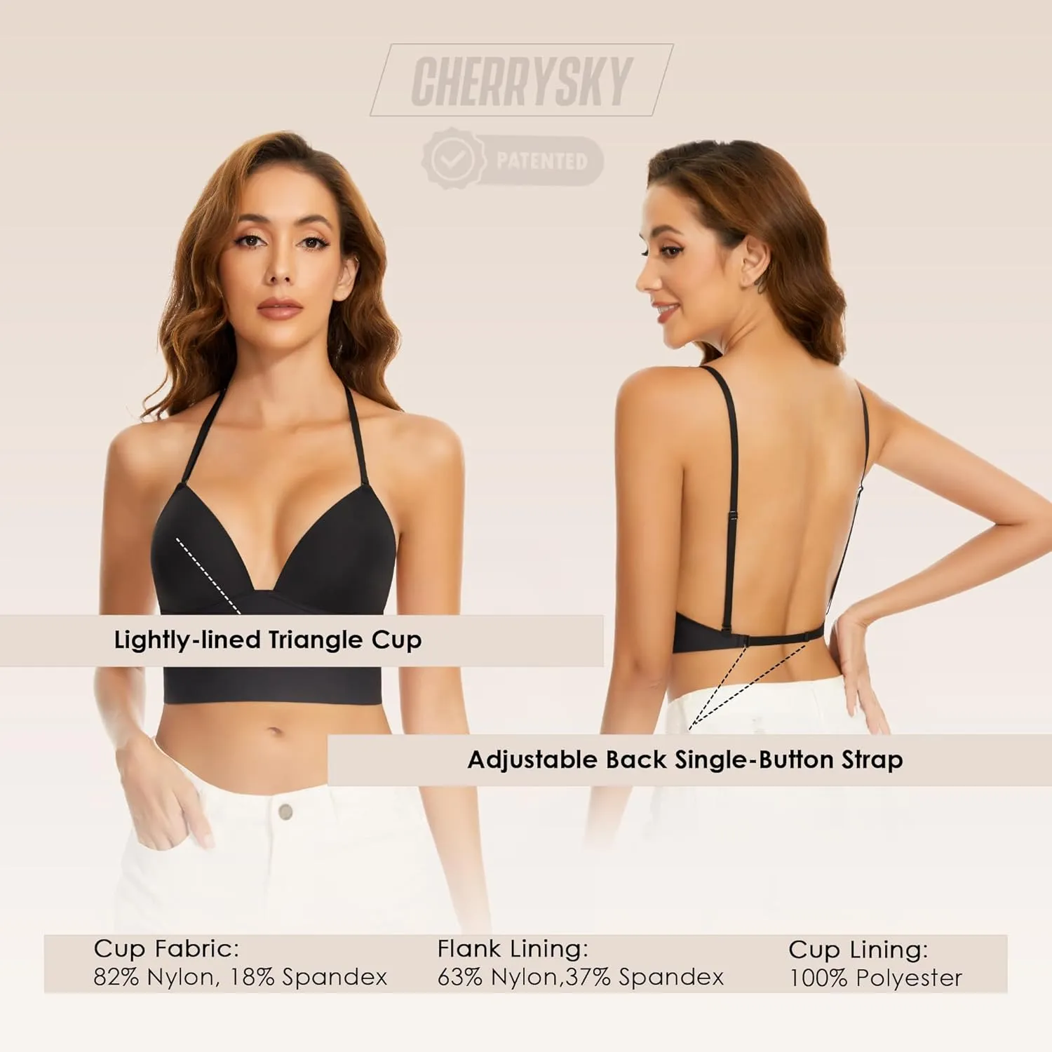 Low Back Bras for Women-Seamless Invisiable Backless Bras-Wireless Triangle Bralette Low Cut Open Back Multiway Halter Bra