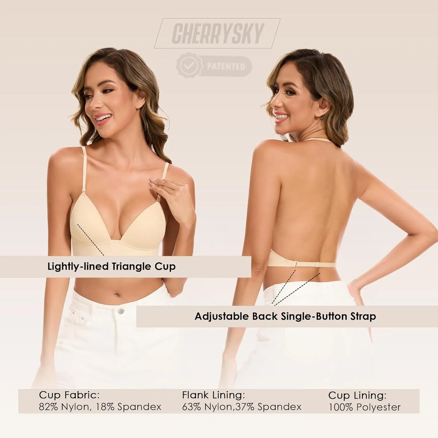Low Back Bras for Women-Seamless Invisiable Backless Bras-Wireless Triangle Bralette Low Cut Open Back Multiway Halter Bra