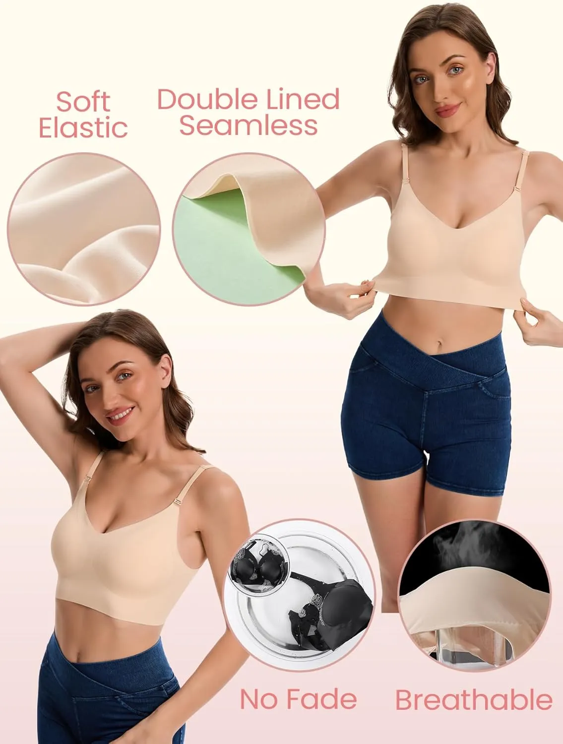 Low Back Bras for Women Seamless Multiway Bralette Removable Pads Open Back Wireless Bra for Backless Dress