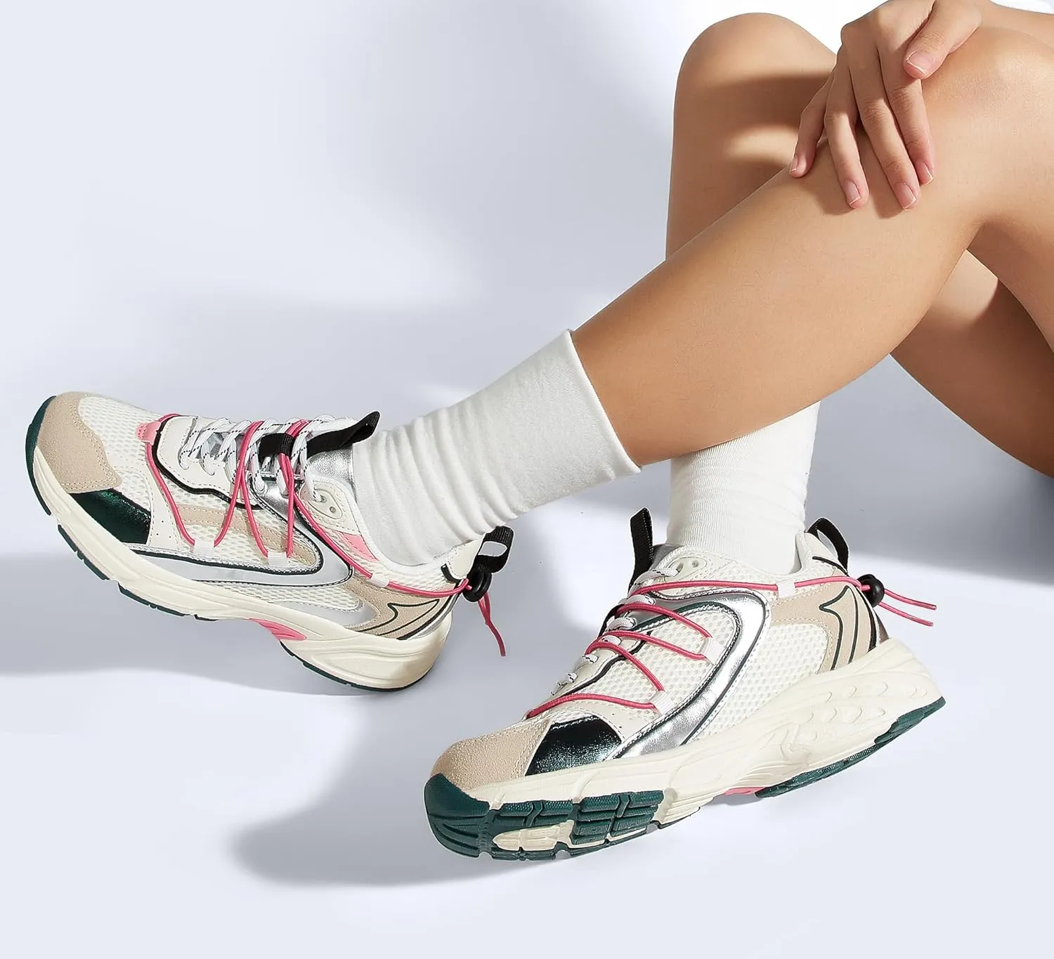 LUCKY STEP Women's Fashion Walking Shoes Running Platform Mesh Casual Sport Gym Work Adjustable Lace Lifestyle Stylish Trendy Athletic Tennis Shoes