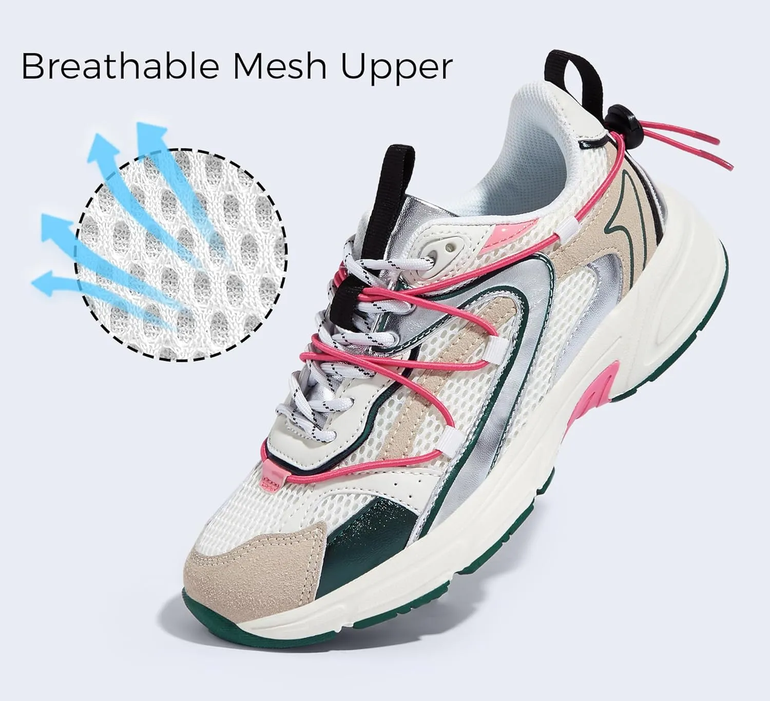 LUCKY STEP Women's Fashion Walking Shoes Running Platform Mesh Casual Sport Gym Work Adjustable Lace Lifestyle Stylish Trendy Athletic Tennis Shoes