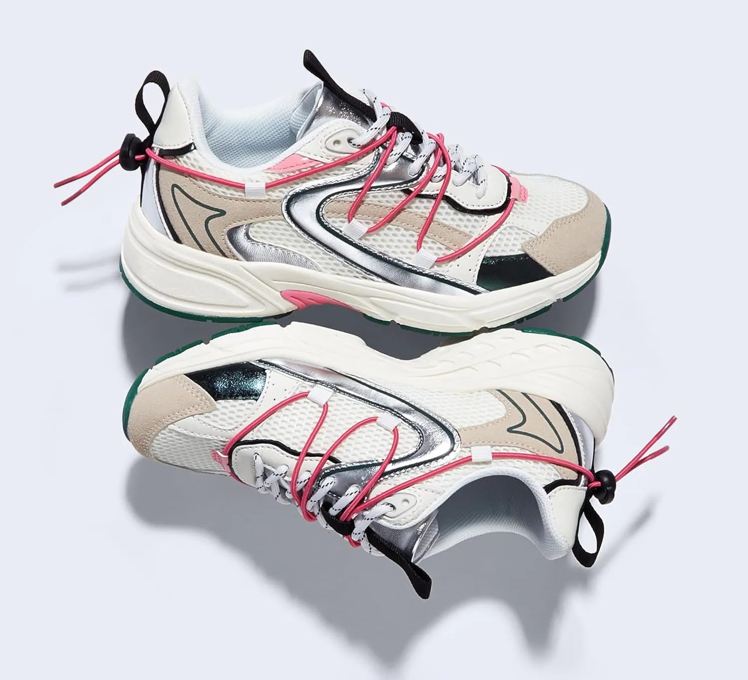 LUCKY STEP Women's Fashion Walking Shoes Running Platform Mesh Casual Sport Gym Work Adjustable Lace Lifestyle Stylish Trendy Athletic Tennis Shoes