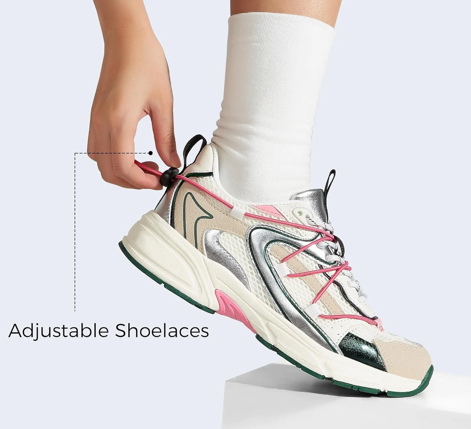 LUCKY STEP Women's Fashion Walking Shoes Running Platform Mesh Casual Sport Gym Work Adjustable Lace Lifestyle Stylish Trendy Athletic Tennis Shoes