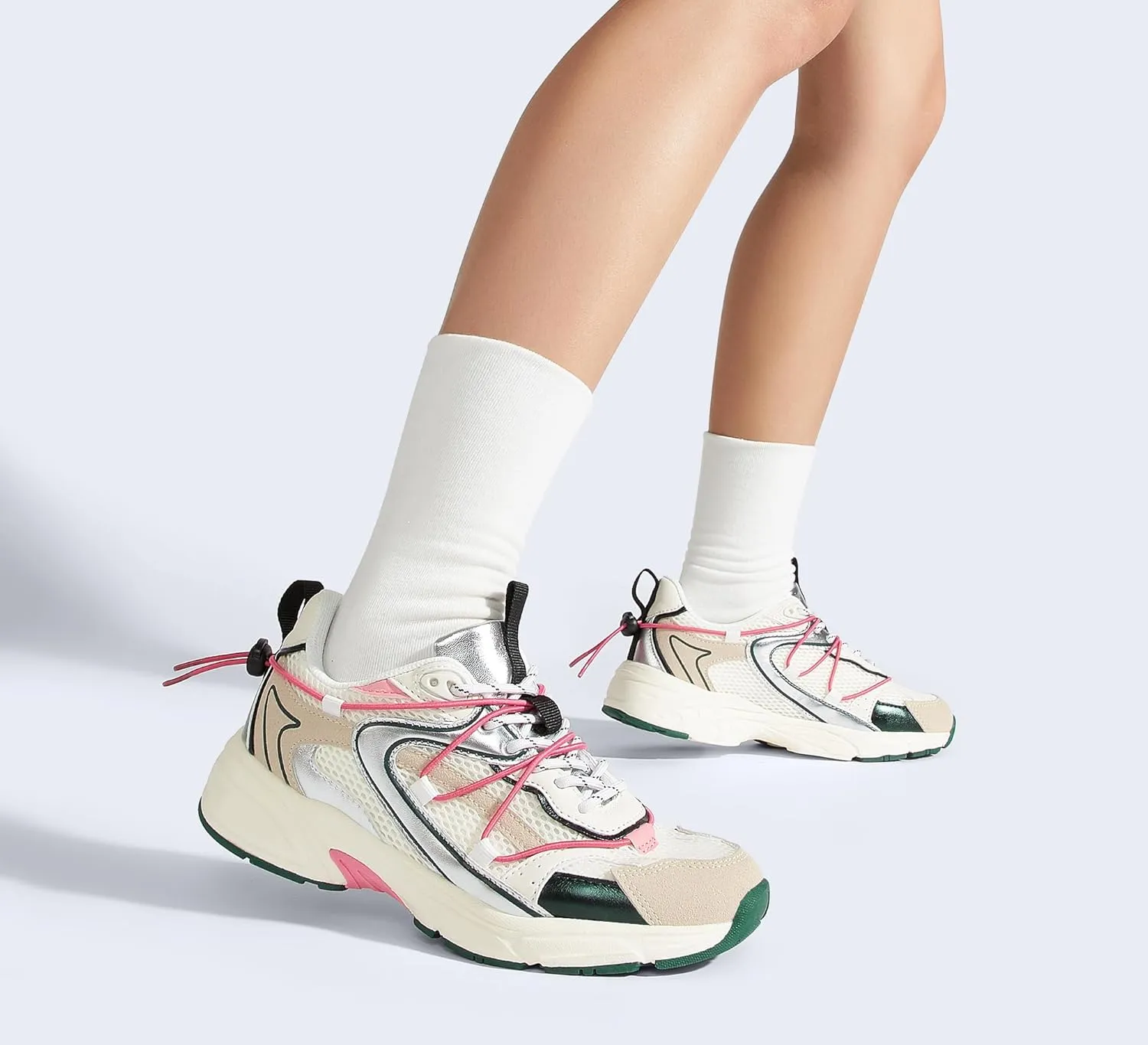 LUCKY STEP Women's Fashion Walking Shoes Running Platform Mesh Casual Sport Gym Work Adjustable Lace Lifestyle Stylish Trendy Athletic Tennis Shoes