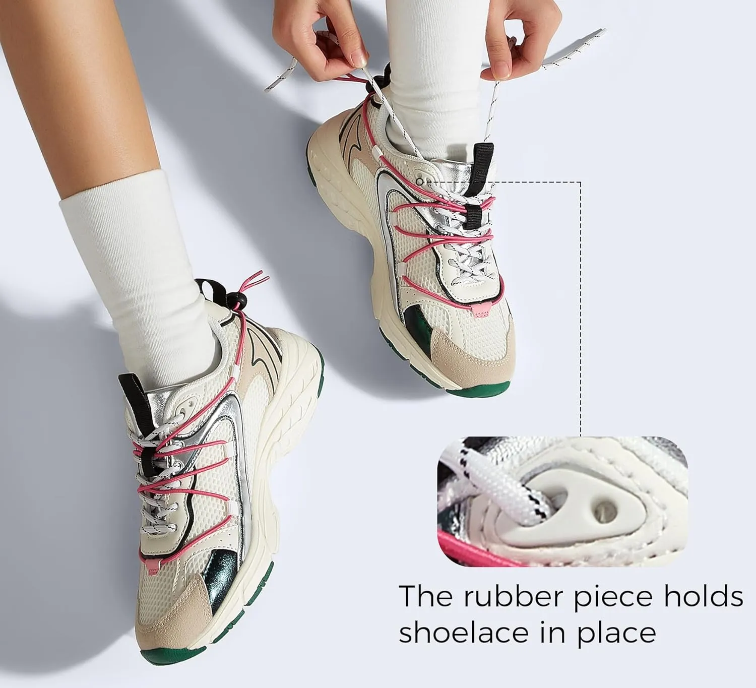 LUCKY STEP Women's Fashion Walking Shoes Running Platform Mesh Casual Sport Gym Work Adjustable Lace Lifestyle Stylish Trendy Athletic Tennis Shoes