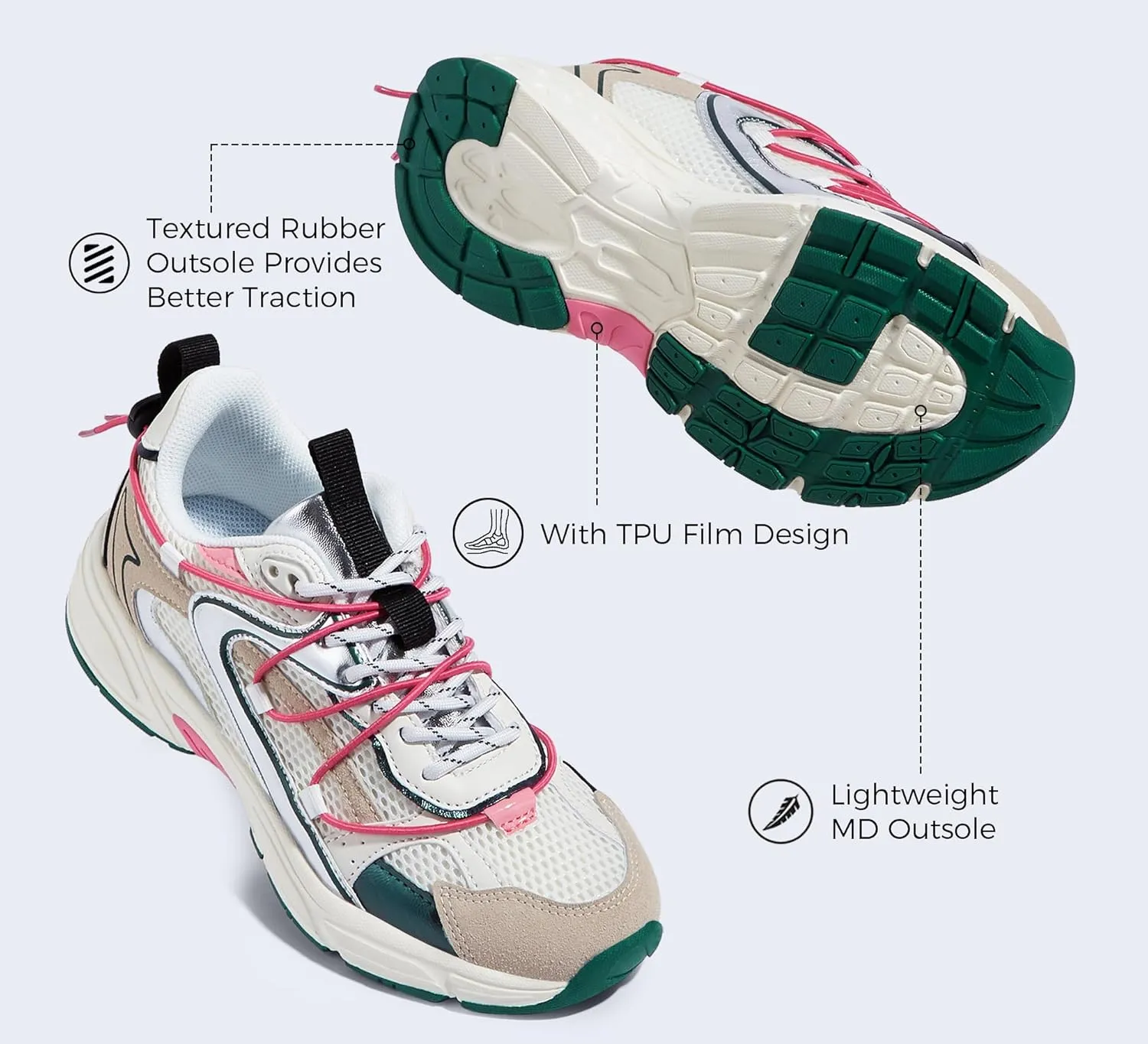 LUCKY STEP Women's Fashion Walking Shoes Running Platform Mesh Casual Sport Gym Work Adjustable Lace Lifestyle Stylish Trendy Athletic Tennis Shoes