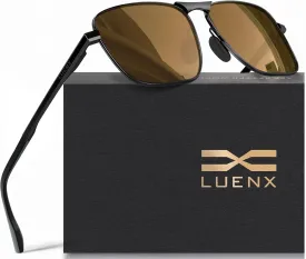 LUENX Rectangular Polarized Aviator Sunglasses for Men Retro Pilot Shades Driving UV400 Protection