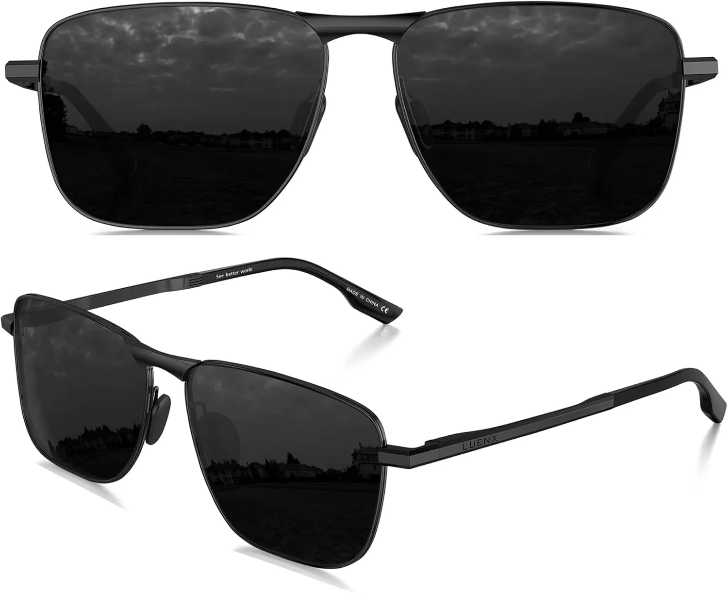 LUENX Rectangular Polarized Aviator Sunglasses for Men Retro Pilot Shades Driving UV400 Protection
