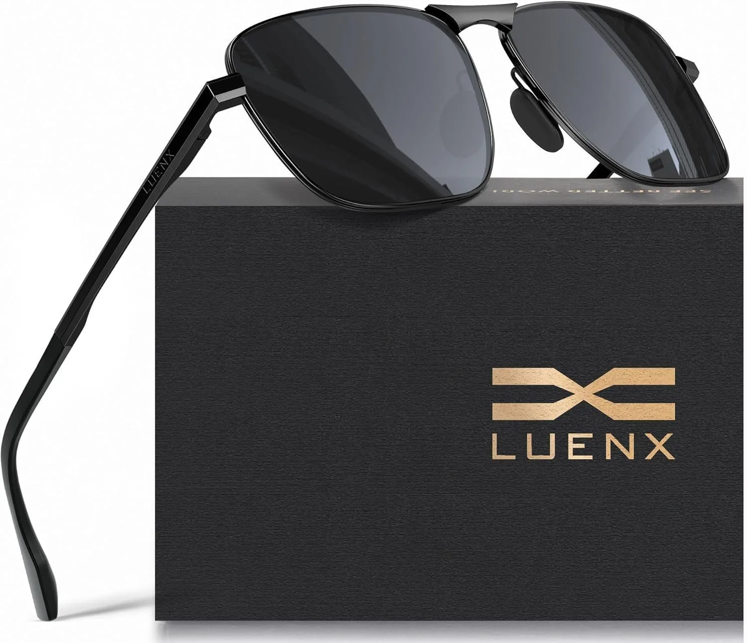 LUENX Rectangular Polarized Aviator Sunglasses for Men Retro Pilot Shades Driving UV400 Protection