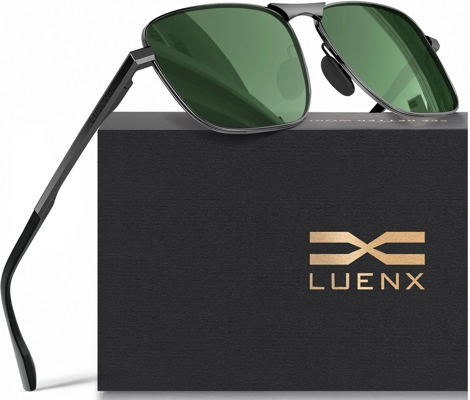 LUENX Rectangular Polarized Aviator Sunglasses for Men Retro Pilot Shades Driving UV400 Protection