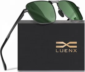 LUENX Rectangular Polarized Aviator Sunglasses for Men Retro Pilot Shades Driving UV400 Protection