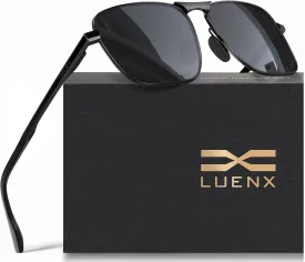 LUENX Rectangular Polarized Aviator Sunglasses for Men Retro Pilot Shades Driving UV400 Protection