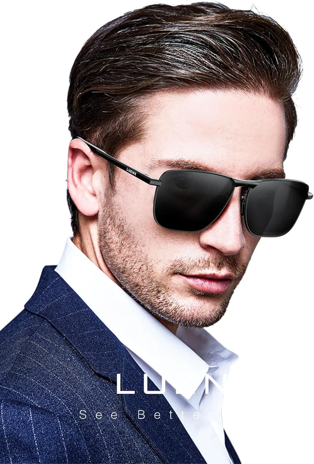 LUENX Rectangular Polarized Aviator Sunglasses for Men Retro Pilot Shades Driving UV400 Protection