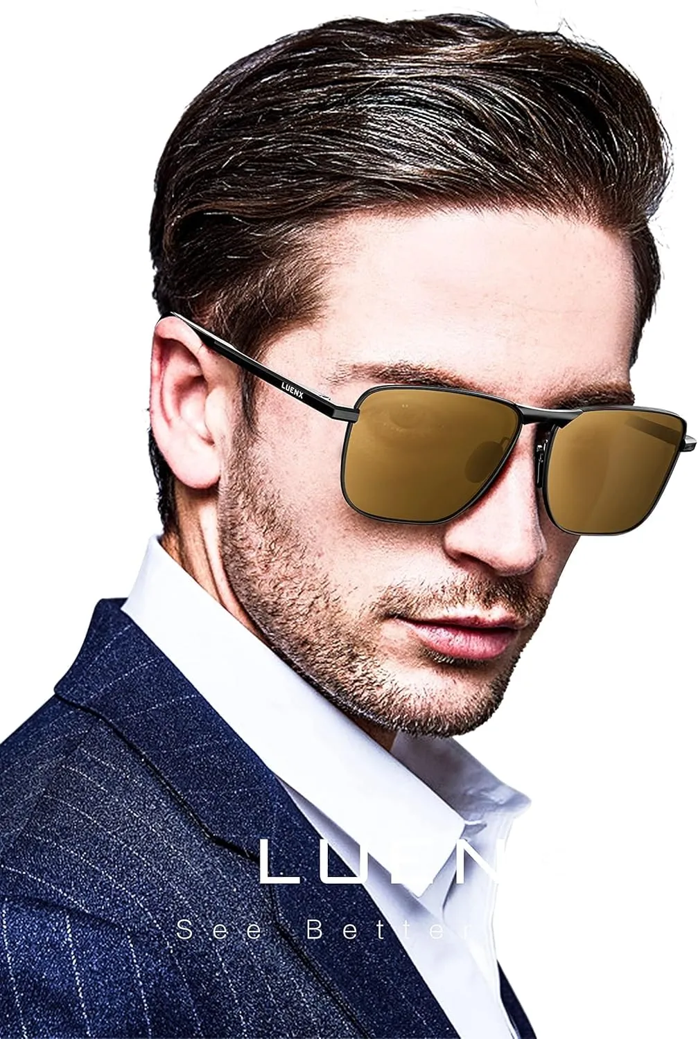 LUENX Rectangular Polarized Aviator Sunglasses for Men Retro Pilot Shades Driving UV400 Protection