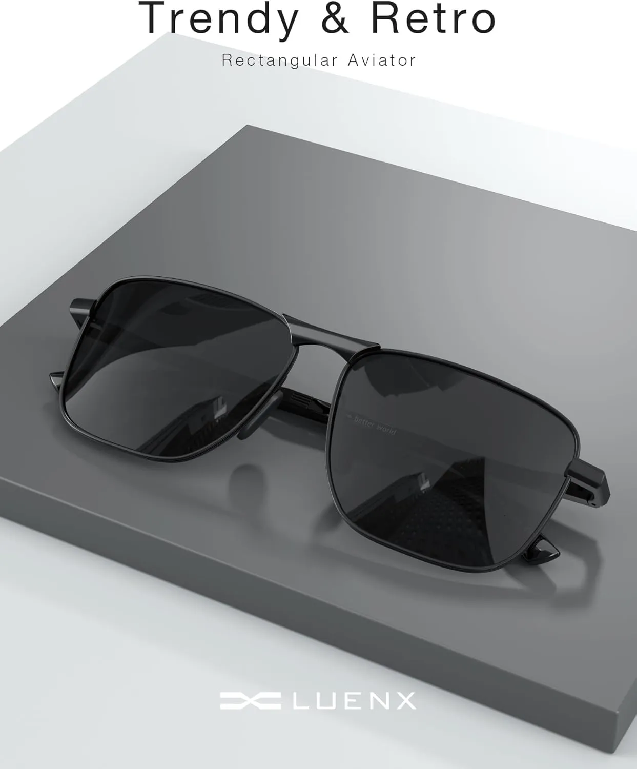 LUENX Rectangular Polarized Aviator Sunglasses for Men Retro Pilot Shades Driving UV400 Protection