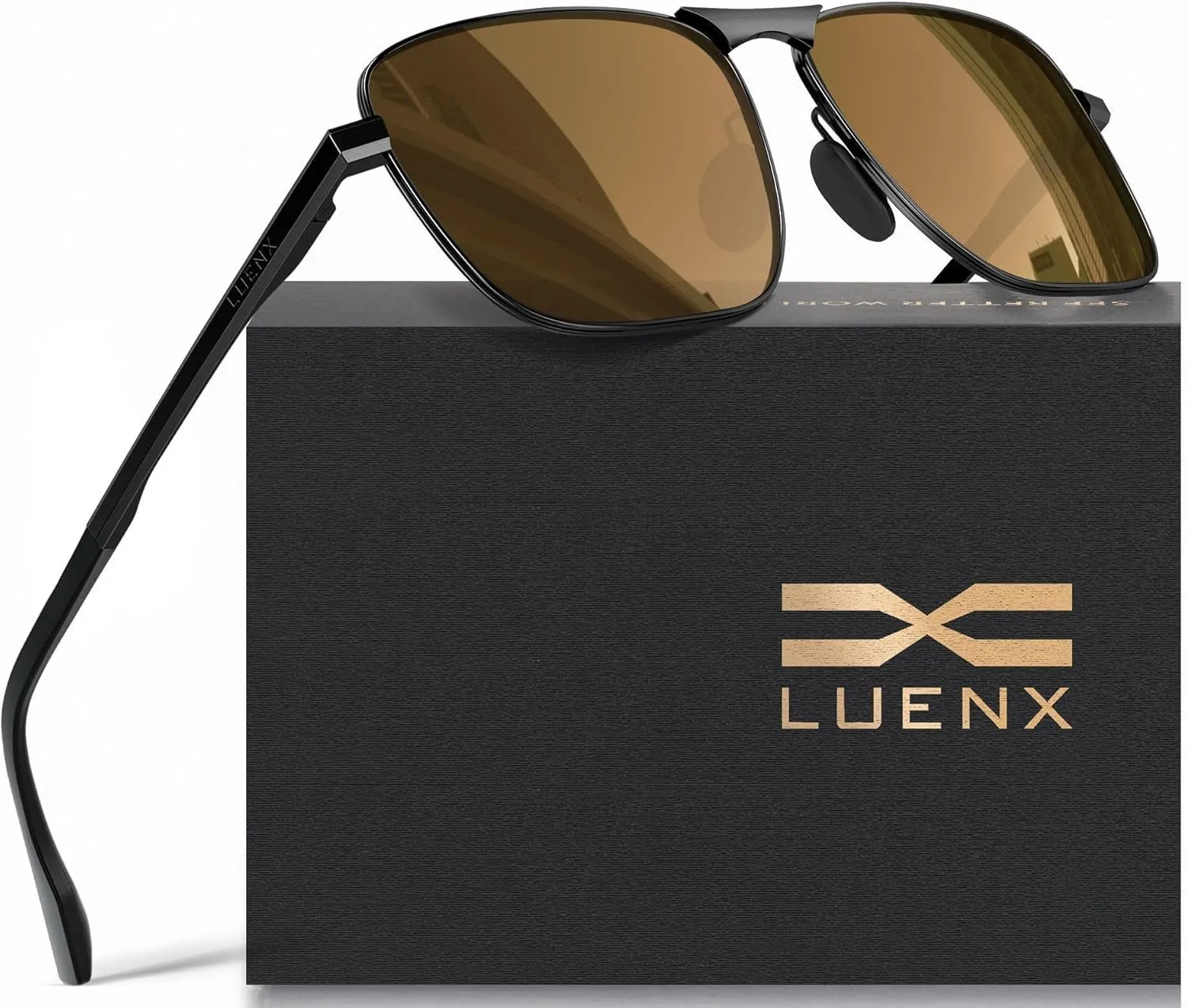 LUENX Rectangular Polarized Aviator Sunglasses for Men Retro Pilot Shades Driving UV400 Protection
