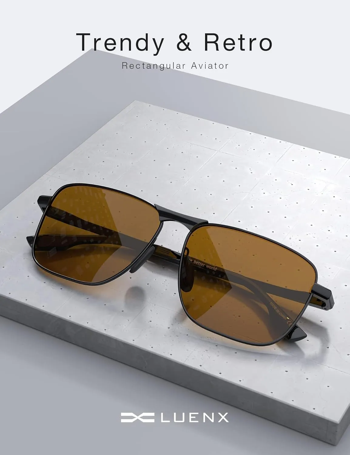 LUENX Rectangular Polarized Aviator Sunglasses for Men Retro Pilot Shades Driving UV400 Protection